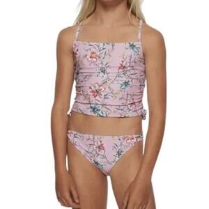 Pink Floral Bikini with Ruched Tankini Top